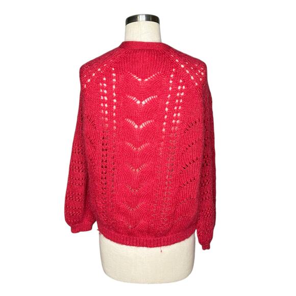 SEZANE Dereck V-Neck Mohair Button Down Cardigan Sweater Magenta Bold Size Small - Picture 4 of 7